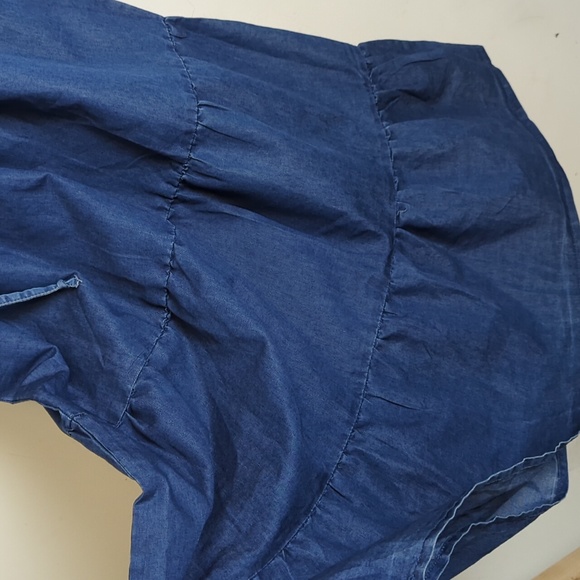 Cottagecore Denim Tiered Maxi Dress Drawing Tie Waist Women's Medium - Picture 4 of 11